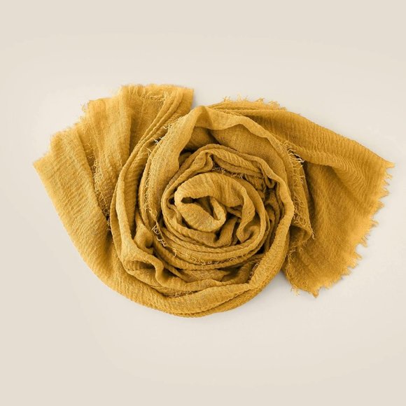 Super Soft Raw Hem Solid Gauze Scarf Shawl Head Wrap for All Seasons - Mustard - Picture 2 of 13